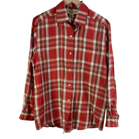 Jones New York Dresses & Skirts - Jones New York Womens Plaid Blouse Shirt Size 6 Red Multi-Plaid Top